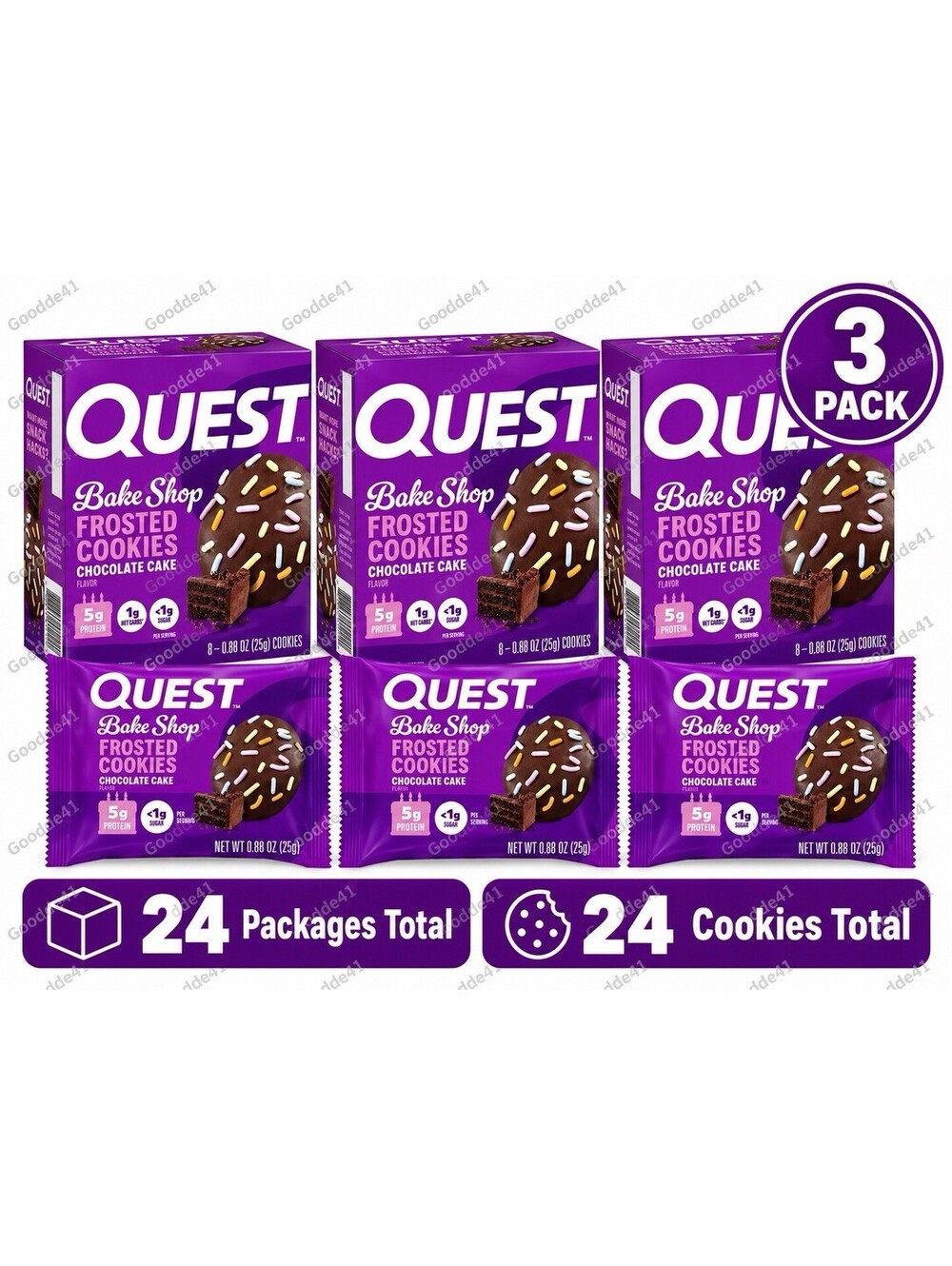 Quest Bake Shop Frosted Cookies Chocolate Cake 3 Pack 24 Cookies Protein Snack